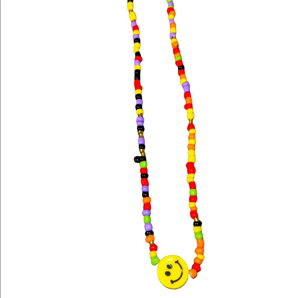 Multi-Color Bead Smiley Face Necklace
